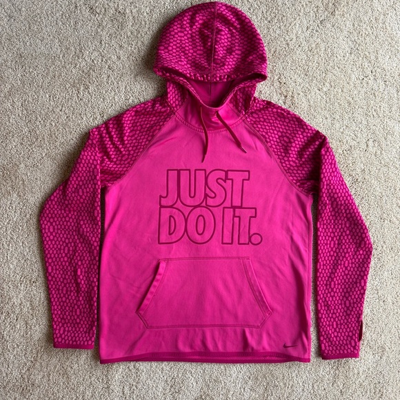 Nike Tops - Nike Therma Fit Hoodie Womens M Pink Just Do It Pullover Athletic Sweatshirt